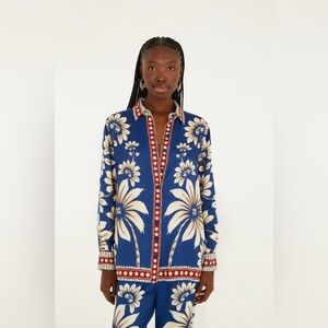 FARM RIO Blue Luna Collared Lenzing Ecovero Viscose Pajama Shirt